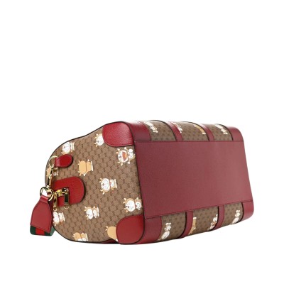 Doraemon Gold Monogram Medium Duffle Canvas Brown Red