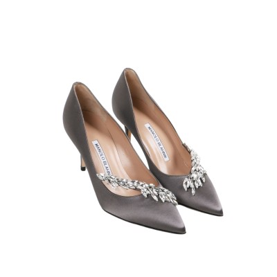 Nadira Pumps 7cm In Dark Grey Satin Jewel Buckle