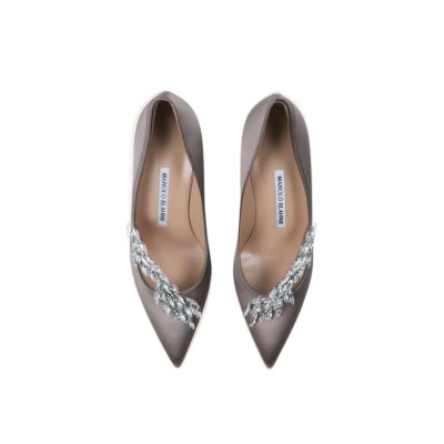 Nadira Pumps 7cm In Dark Grey Satin Jewel Buckle