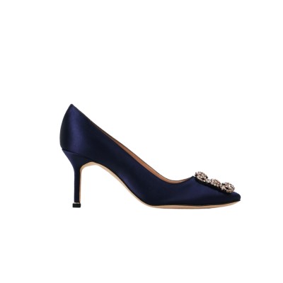 Hangisi Pumps 7cm Satin in Navy With Lsmor Crystal Buckle