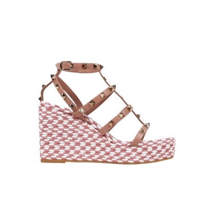 Rockstud Calfskin Wedges Sandal Rose Cannele