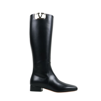 Vlogo Leather Knee High Boots Black