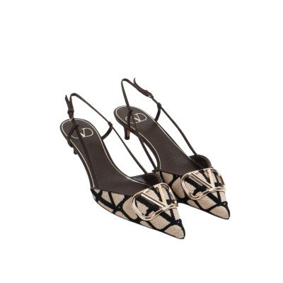 Vlogo Signature Slingback Pump In Toile Iconographe Heel 4cm Naturale Black