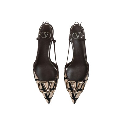 Vlogo Signature Slingback Pump In Toile Iconographe Heel 4cm Naturale Black