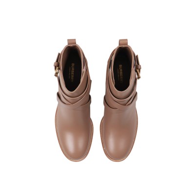 Ankle Boots House Check And Leather Heels 7cm in Wheat
