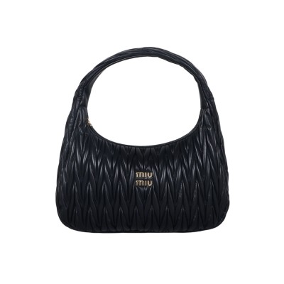 Wander Matelassé Nappa Leather Hobo Bag Black