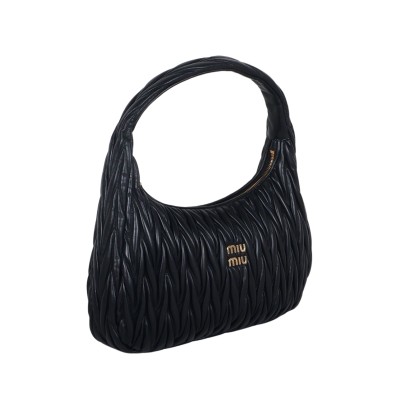 Wander Matelassé Nappa Leather Hobo Bag Black