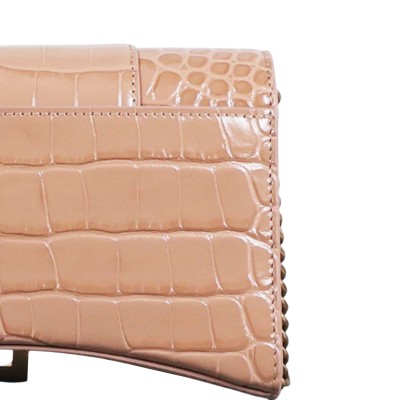 Hourglass Wallet On Chain Croco in Nude Beige