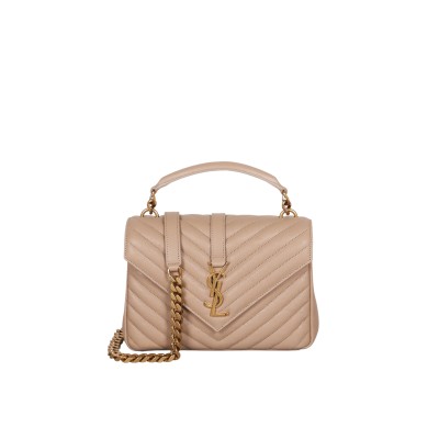 College Medium in Quilted Leather Dark Beige GHW