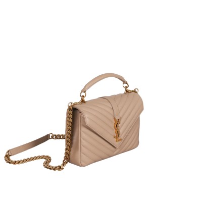College Medium in Quilted Leather Dark Beige GHW