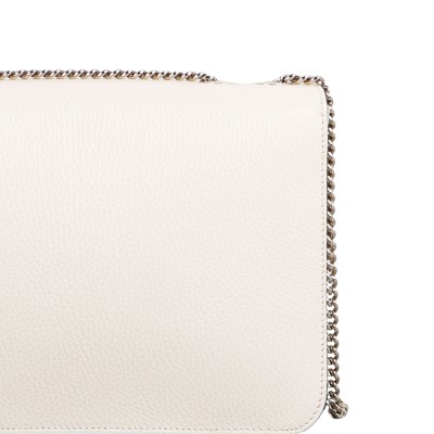 GG Interlocking Flap Bag Medium With Chain White