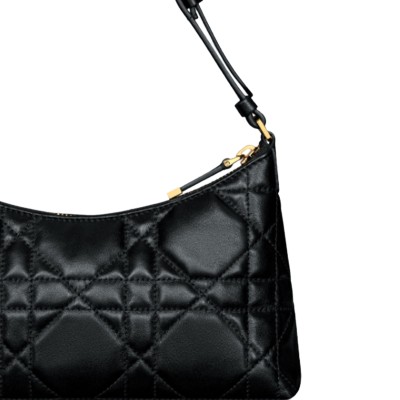 Miss Caro Mini Hobo Shoulder Bag in Black Macrocannage Lambskin