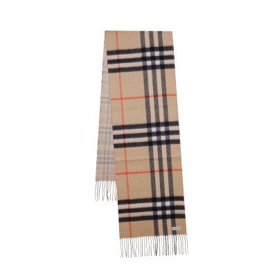 Reversible Contrast Check Cashmere Scarf Sand/Flax Melange