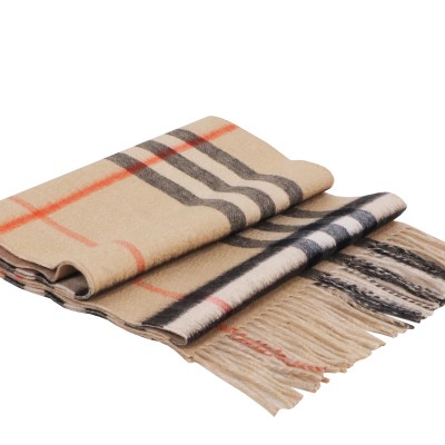 Reversible Contrast Check Cashmere Scarf Sand/Flax Melange