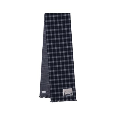 Reversible Check Wool Blend Scarf Indigo