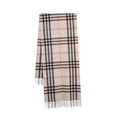 Wide Check Cashmere Scarf Alabaster