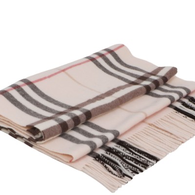 Wide Check Cashmere Scarf Alabaster
