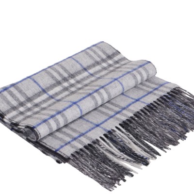 Reversible Contrast Check Cashmere Scarf Grey/Off Black