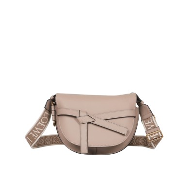 Small Gate Dual Bag in Soft Calfskin and Jacquard Sand