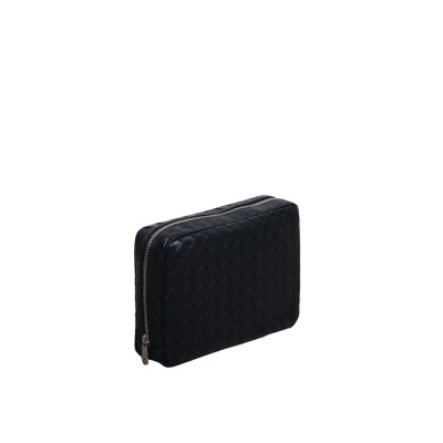 Intrecciato Large Zipped Organizing Pouch Black