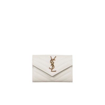 Small Envelope Cassandre Wallet in Blanc Grained Leather ghw