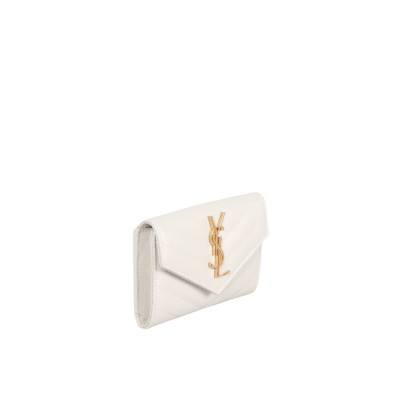 Small Envelope Cassandre Wallet in Blanc Grained Leather ghw
