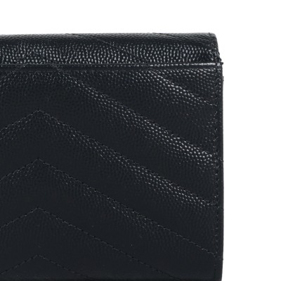 Small Envelope Cassandre Wallet in Black Grained Leather ghw